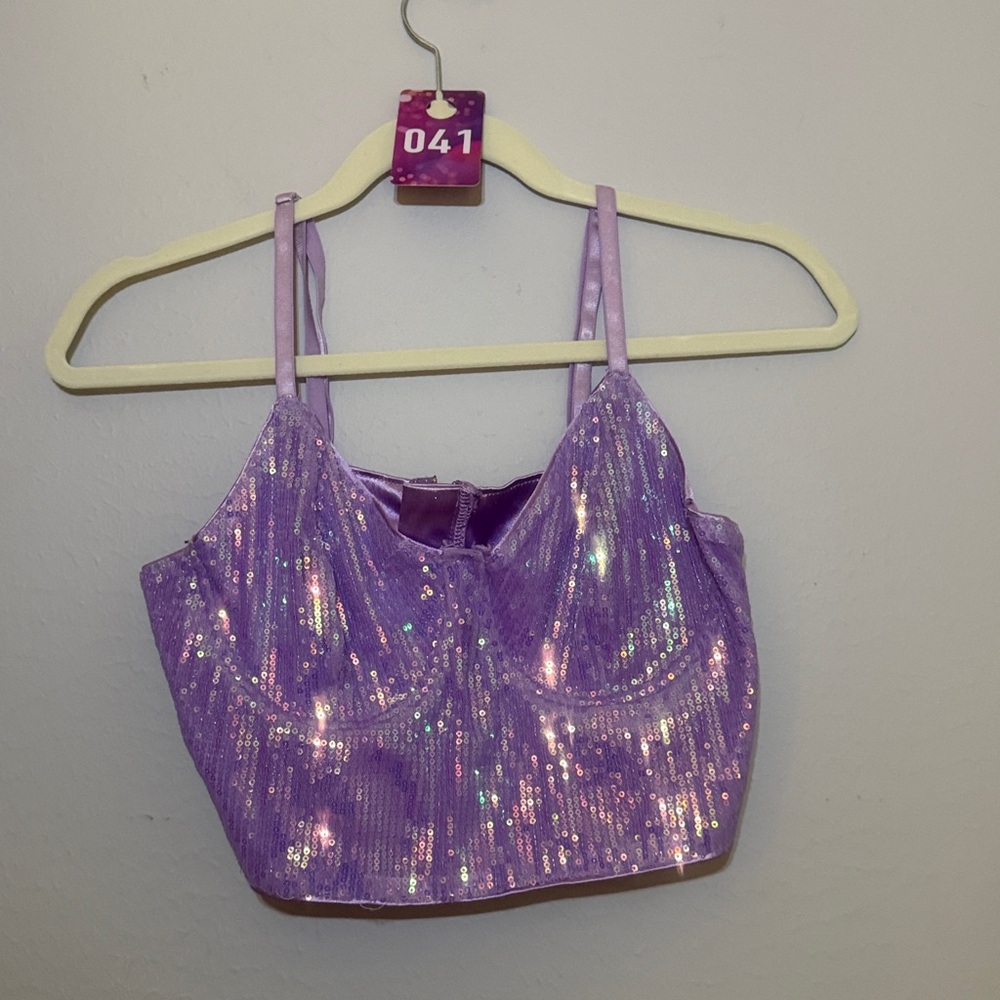 Purple Sequin Crop Top
